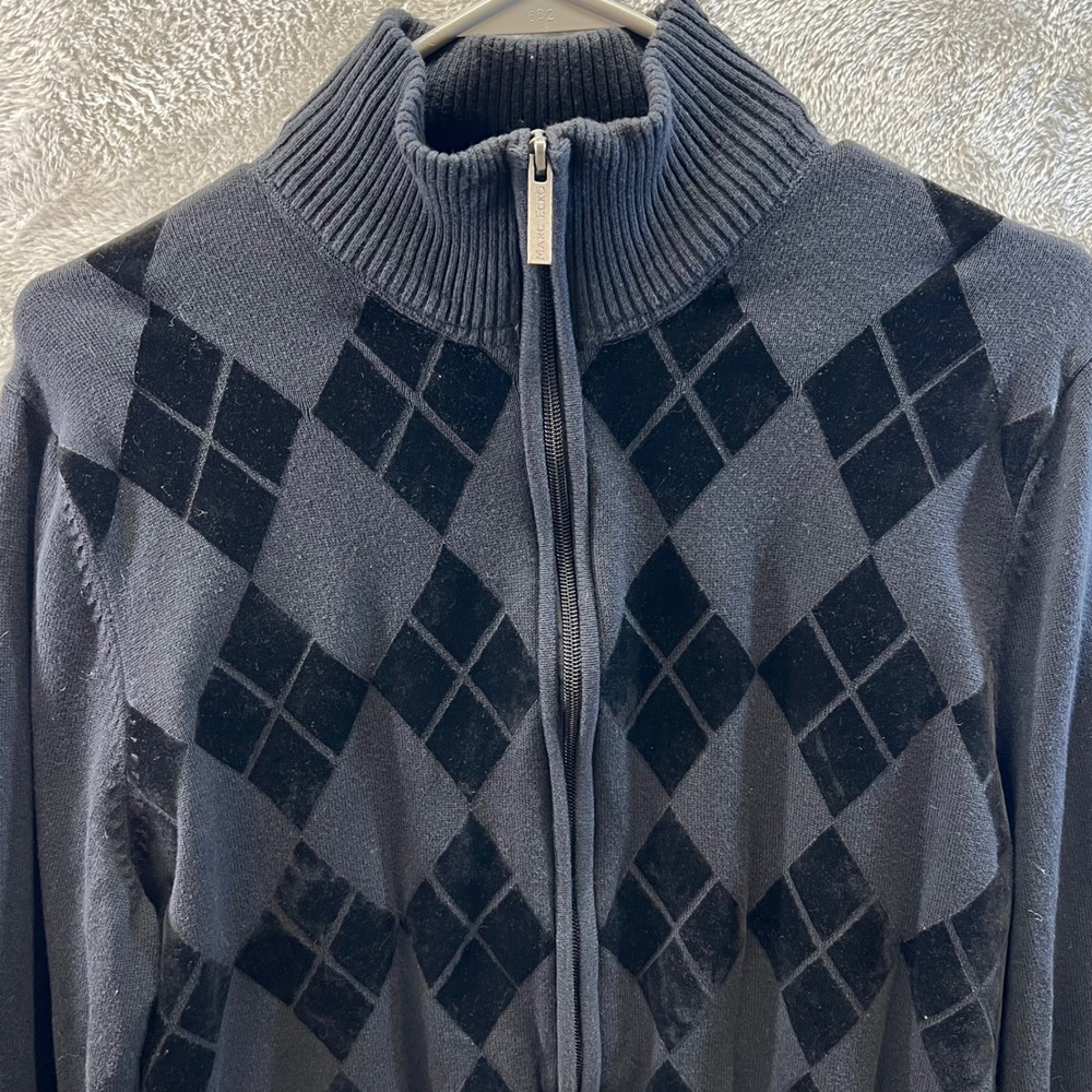 Marc Ecko Cut & Sew Long Sleeve Argyle Hoodie Full Zip Sweater Mens M Cotton‎